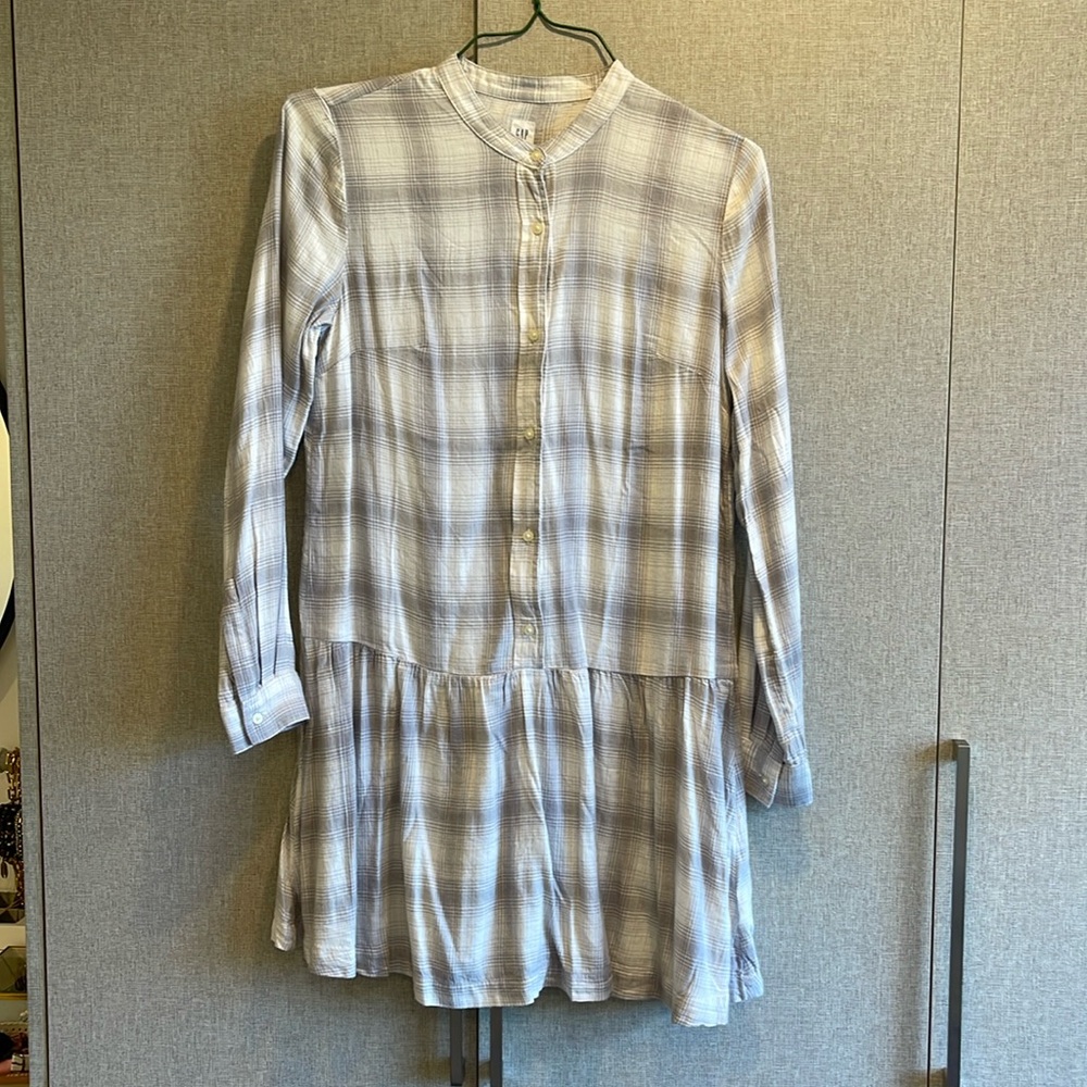 Gap thin flannel white/grey shirt dress